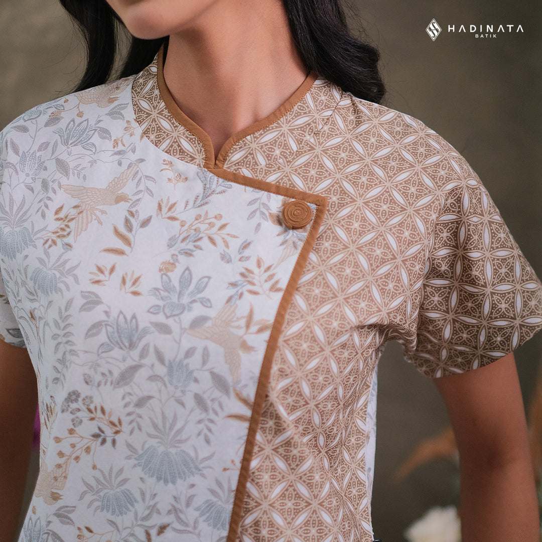 Hadinata Batik Premium Blouse Batik Wanita Lengan Pendek Superfine Widuri White