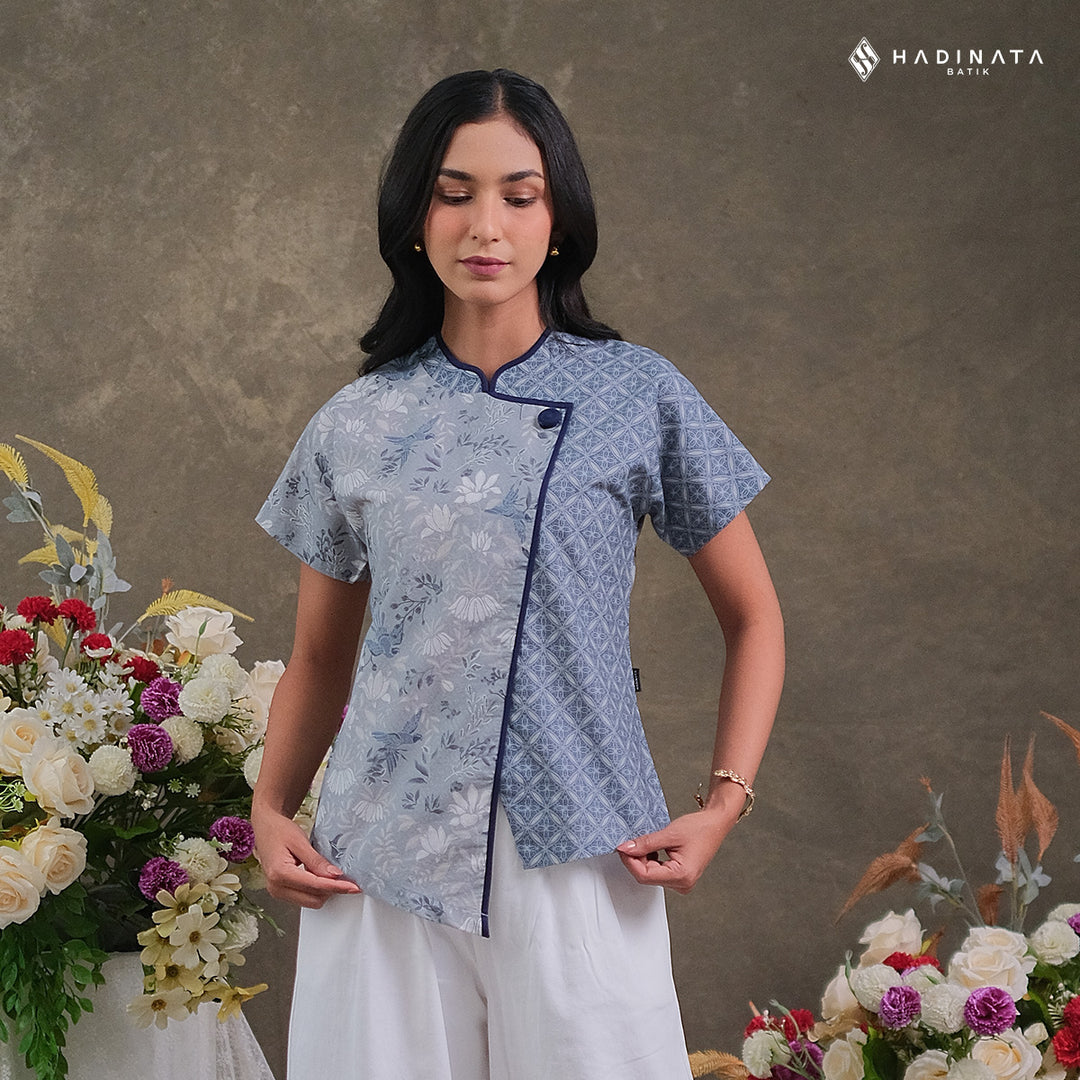 Hadinata Batik Premium Blouse Batik Wanita Lengan Pendek Superfine Widuri Grey