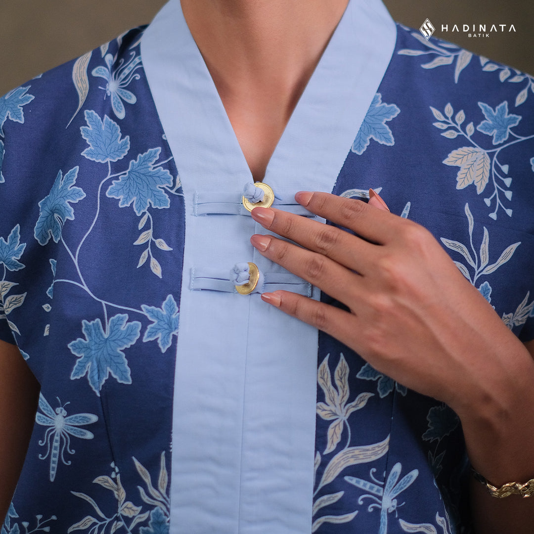 Hadinata Batik Premium Blouse Batik Wanita Lengan Pendek Superfine Vidalea Navy