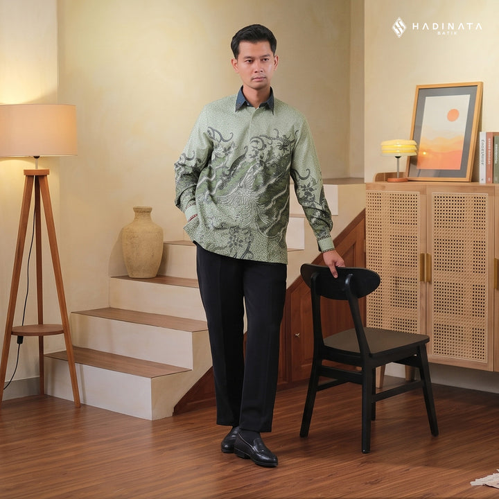 Hadinata Embroidery Batik Kemeja Panjang Dobby Kharisma Green