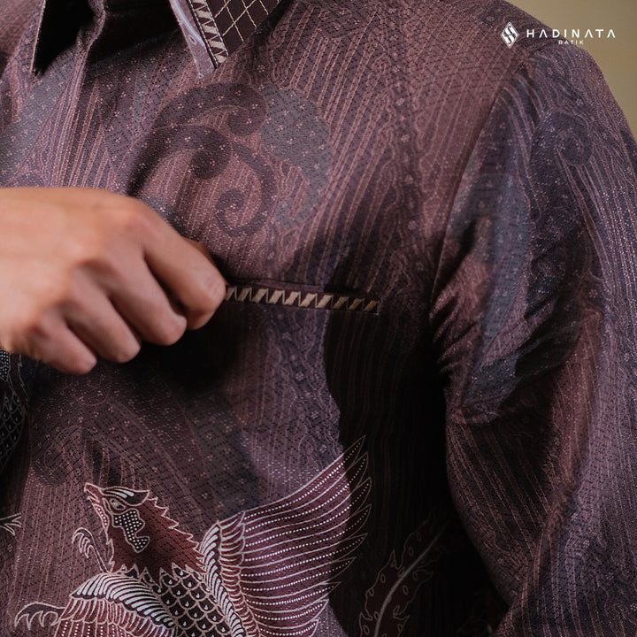 Hadinata Embroidery Batik Kemeja Panjang Dobby Aaarush Maroon