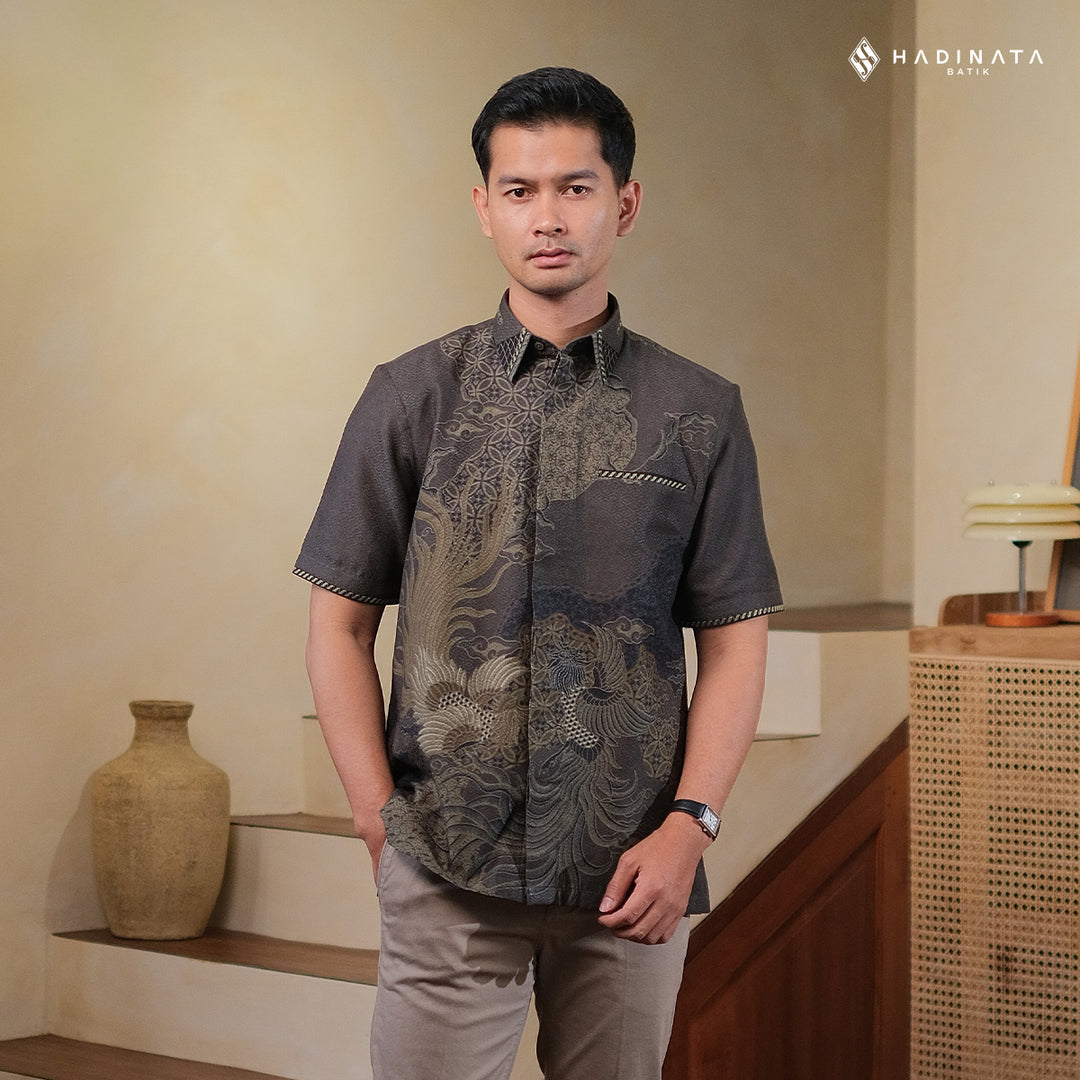 Hadinata Embroidery Batik Kemeja Pendek Dobby Paksi Gandrung Brown