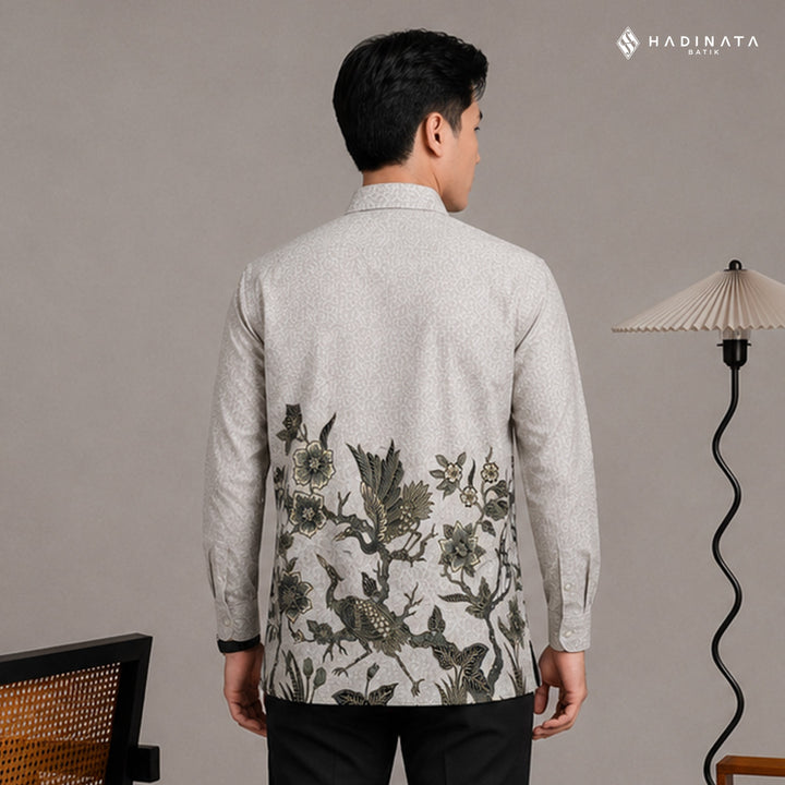 Hadinata Batik Premium Kemeja Batik Pria Lengan Panjang Superfine Furing Ghana Wening Grey