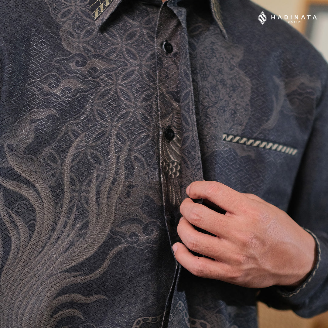 Hadinata Embroidery Batik Kemeja Panjang Dobby Paksi Gandrung Black