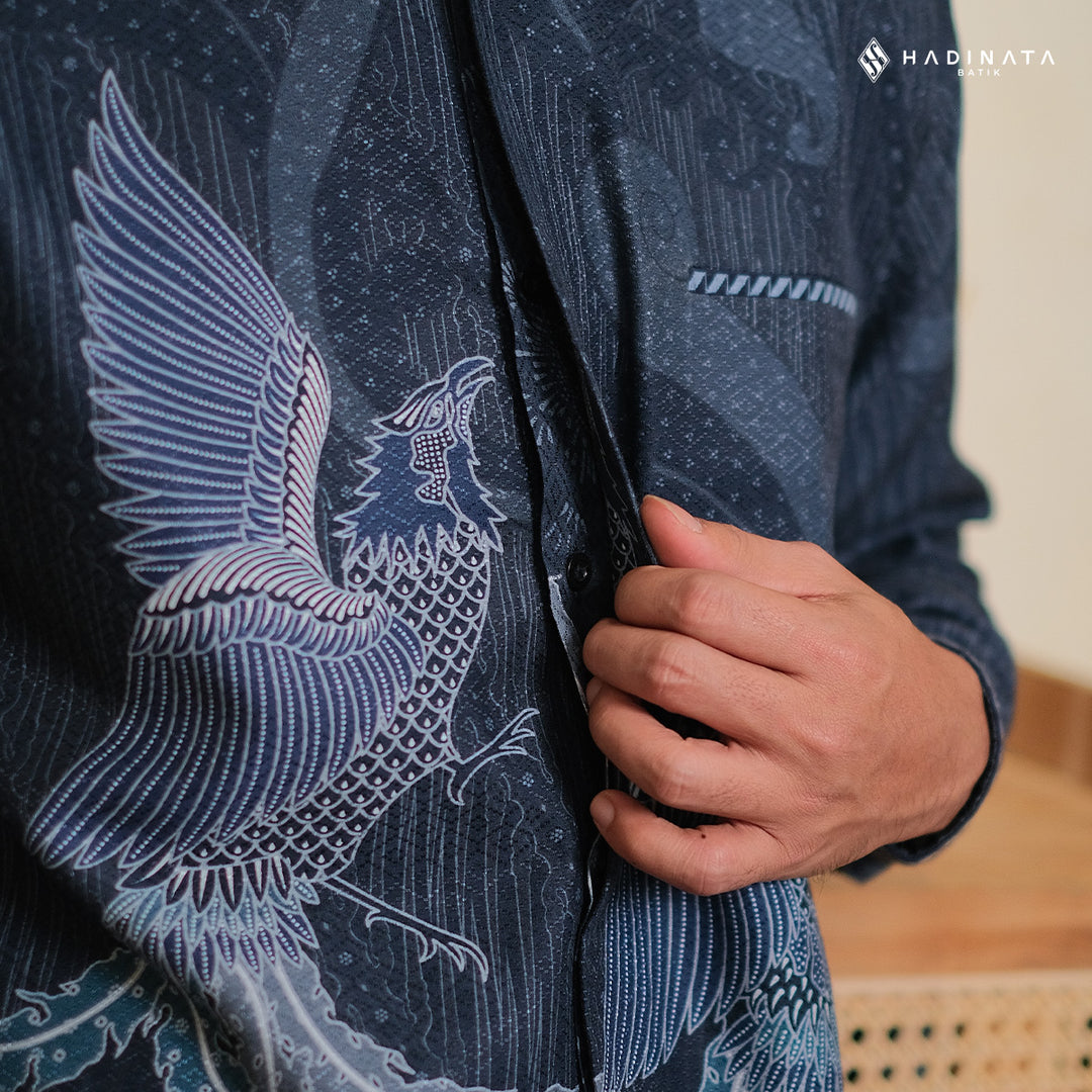 Hadinata Embroidery Batik Kemeja Panjang Dobby Aaarush Navy