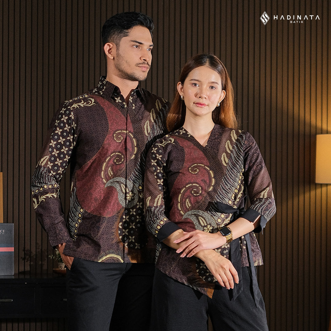 Hadinata Batik Sarimbit Set Batik Couple Deswan Maroon - Kemeja Panjang & Blouse