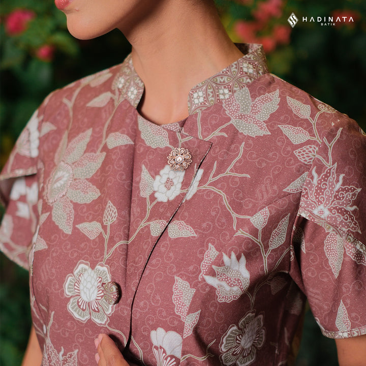 Hadinata Batik Premium Blouse Batik Wanita Lengan Pendek Superfine Sherenia Maroon