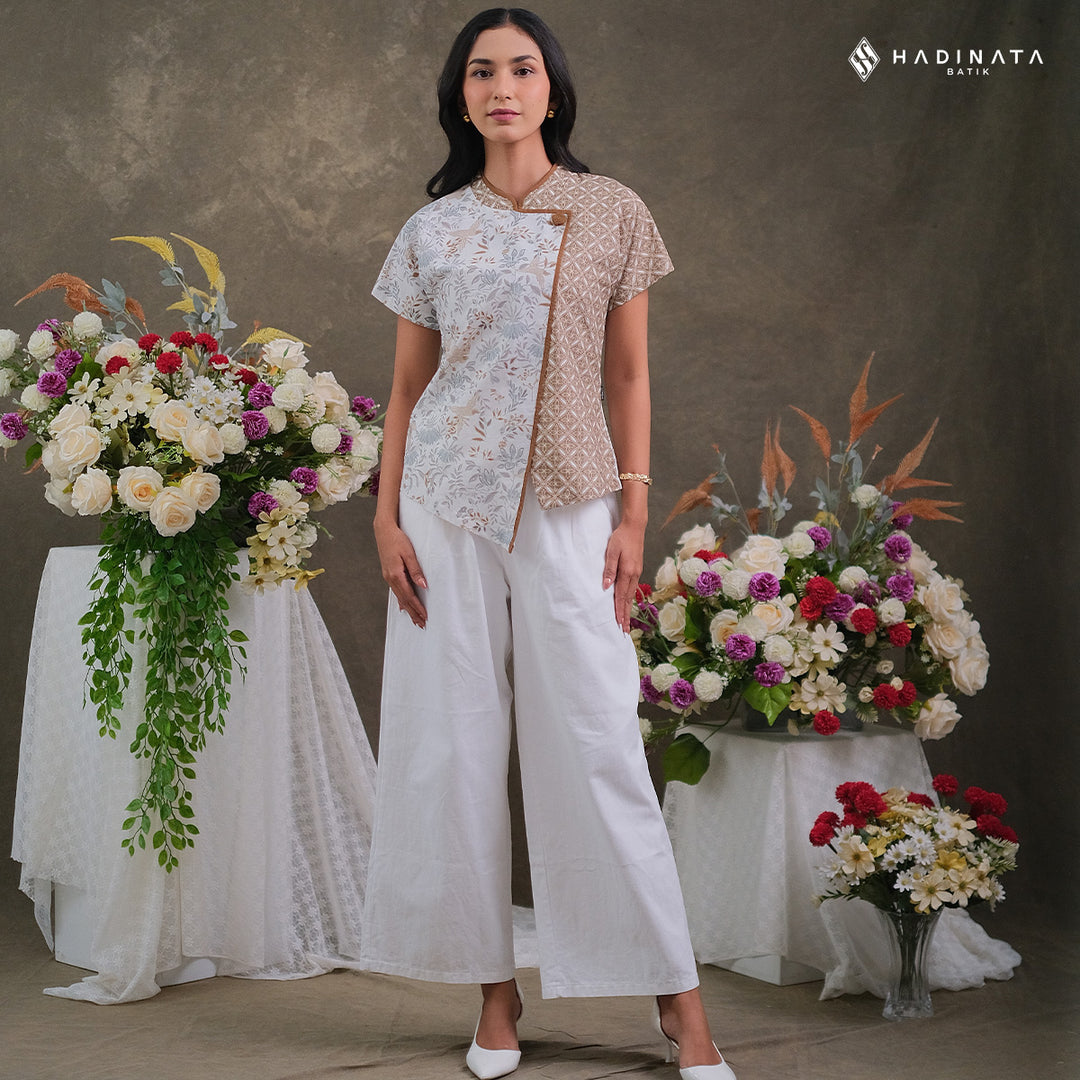 Hadinata Batik Premium Blouse Batik Wanita Lengan Pendek Superfine Widuri White