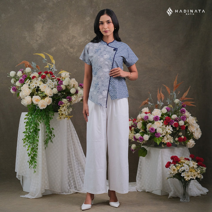 Hadinata Batik Premium Blouse Batik Wanita Lengan Pendek Superfine Widuri Grey