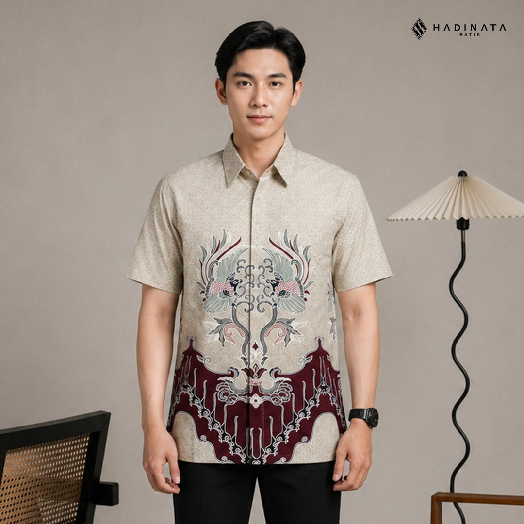 Hadinata Batik Premium Kemeja Batik Pria Lengan Pendek Superfine Fazwan Fauziah Cream