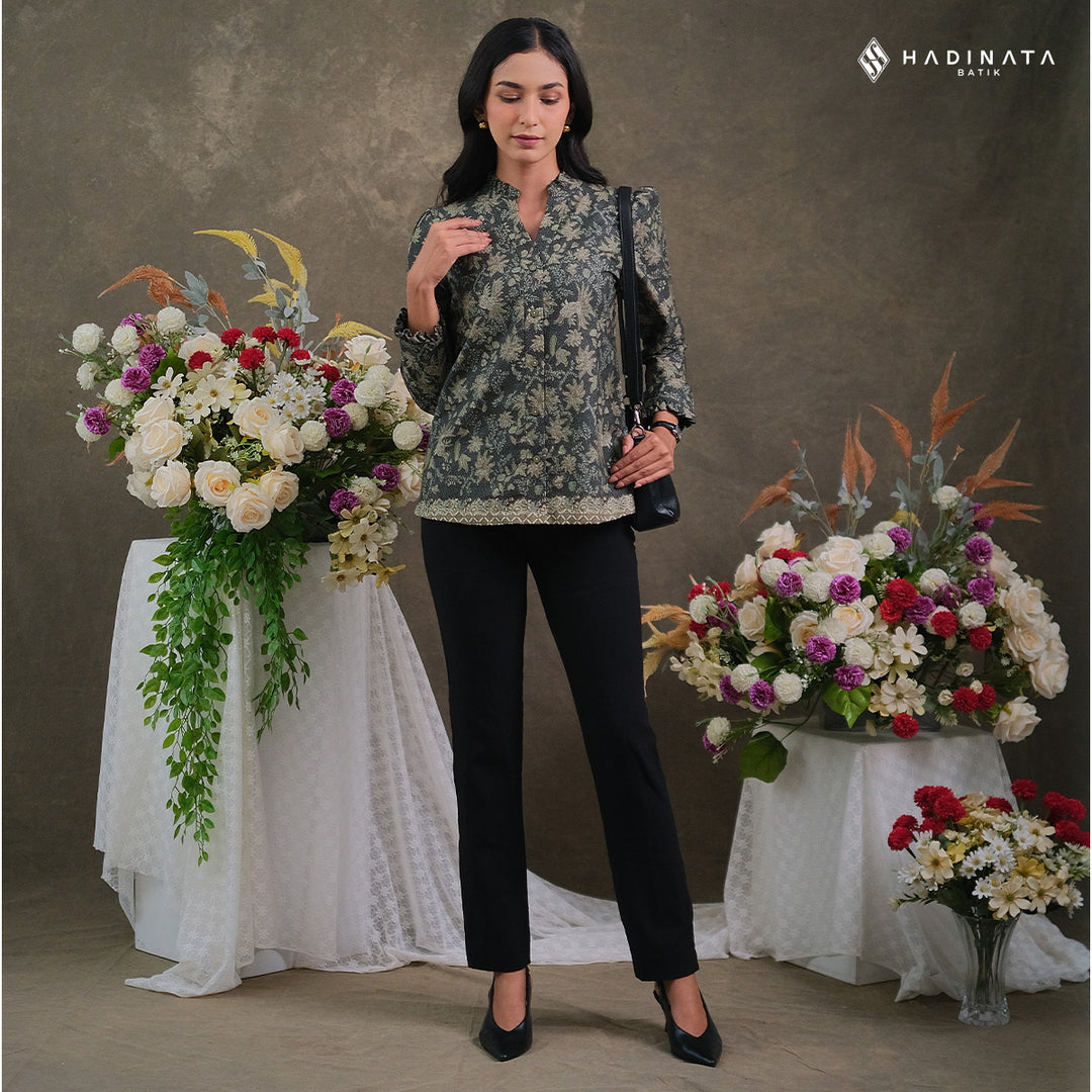 Hadinata Batik Premium Blouse Batik Wanita Lengan Panjang Superfine Senandika Green