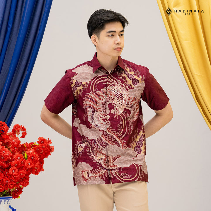 Hadinata Batik Premium Kemeja Batik Pria Lengan Pendek Superfine Bhawana Maroon