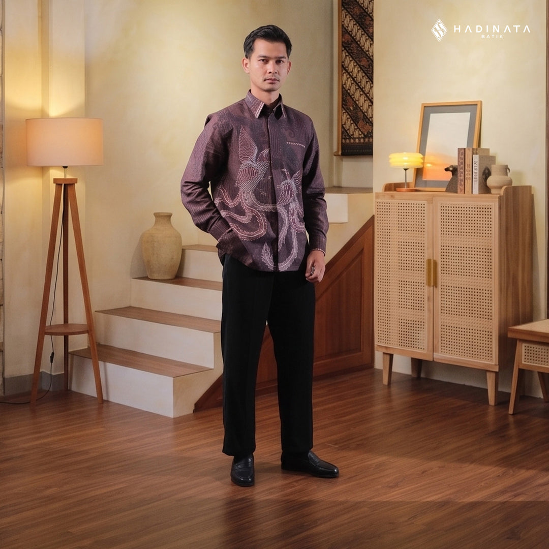 Hadinata Embroidery Batik Kemeja Panjang Dobby Aaarush Maroon