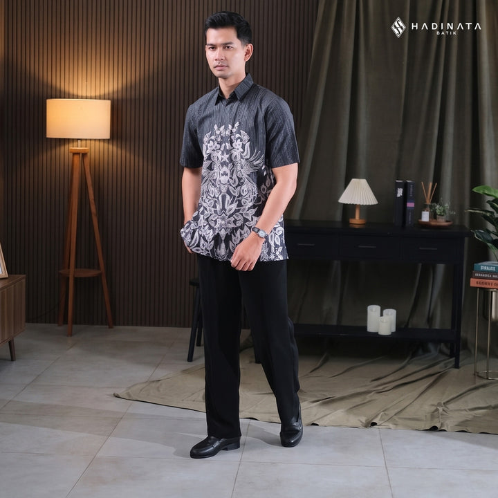 Hadinata Batik Premium Kemeja Batik Pria Lengan Pendek Superfine Andaru Black