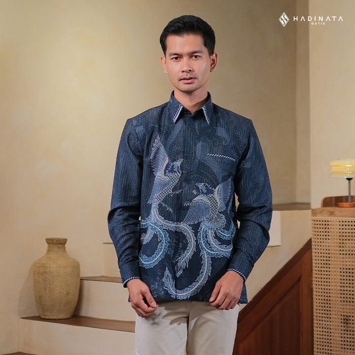 Hadinata Embroidery Batik Kemeja Panjang Dobby Aaarush Navy