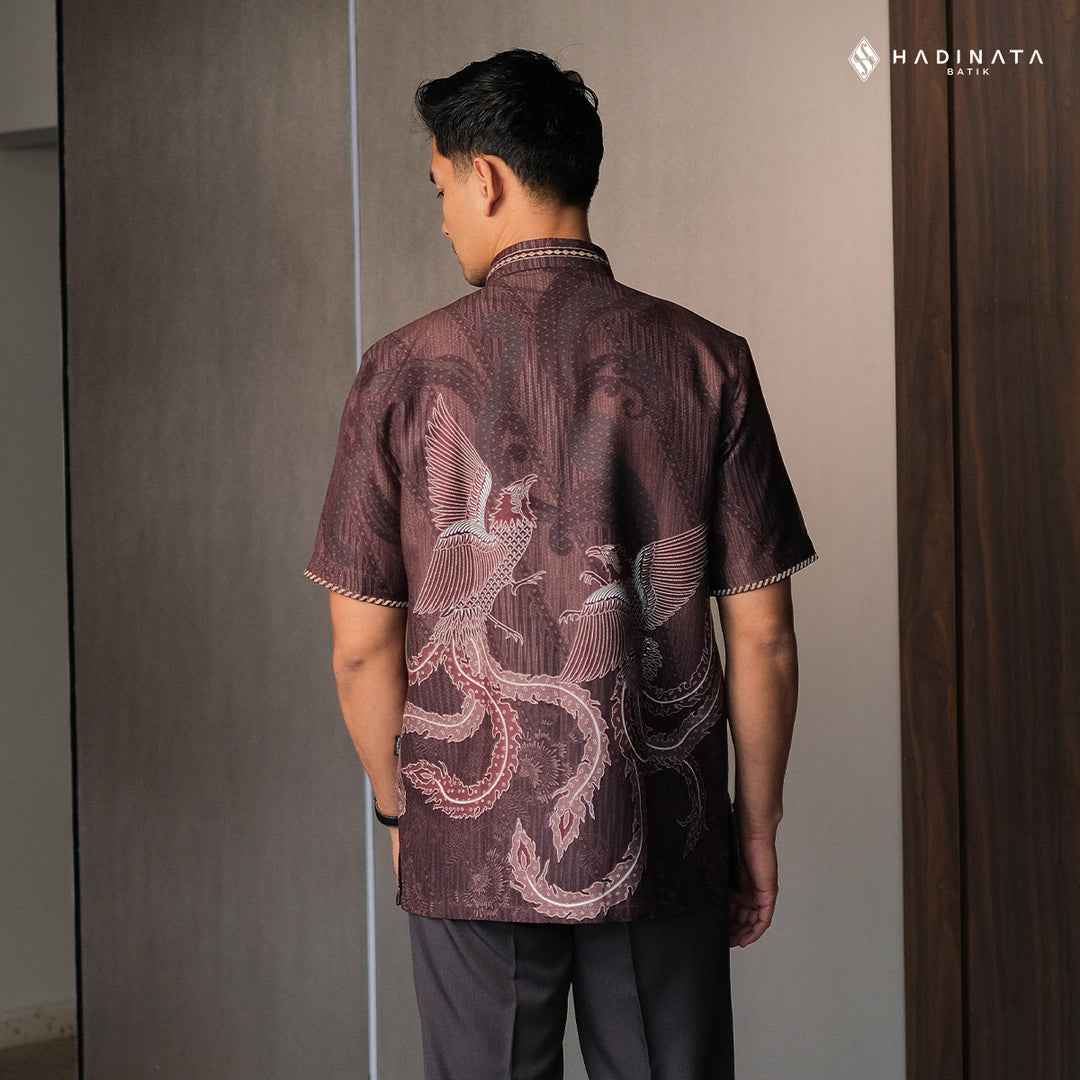 Hadinata Embroidery Batik Kemeja Pendek Dobby Aarush Maroon