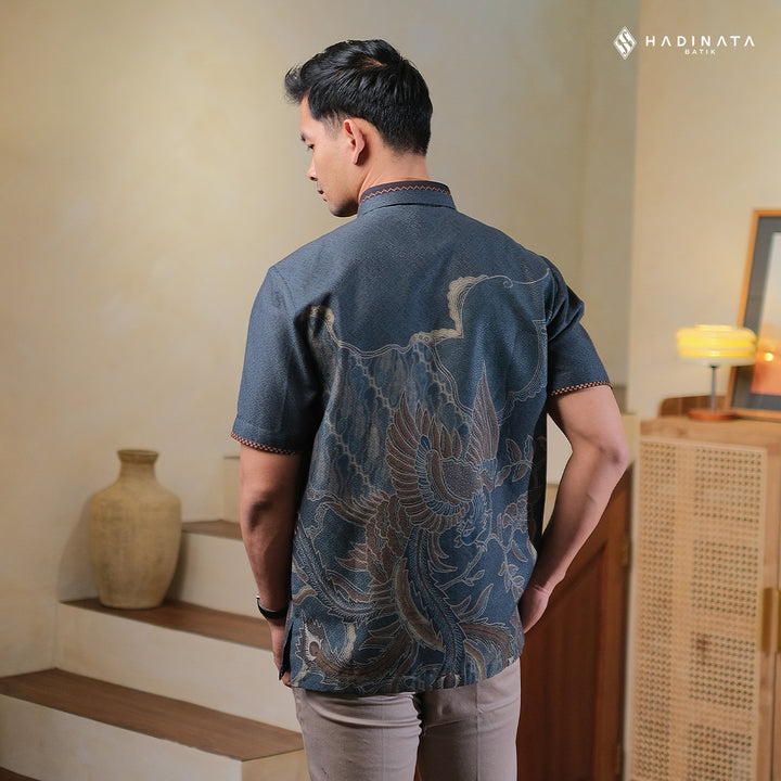 Hadinata Embroidery Batik Kemeja Pendek Dobby Wirapaksa Navy