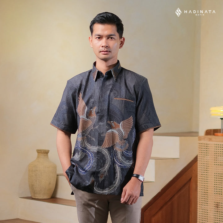 Hadinata Embroidery Batik Kemeja Pendek Dobby Aarush Black