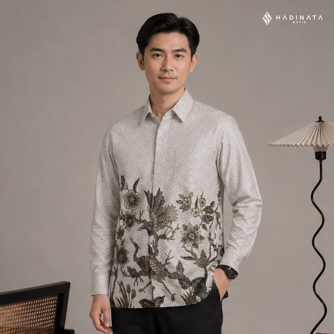 Hadinata Batik Premium Kemeja Batik Pria Lengan Panjang Superfine Furing Ghana Wening Grey