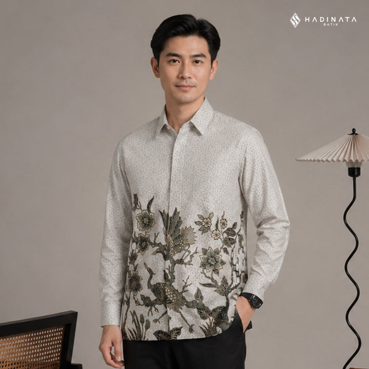 Hadinata Batik Premium Kemeja Batik Pria Lengan Panjang Superfine Furing Ghana Wening Grey