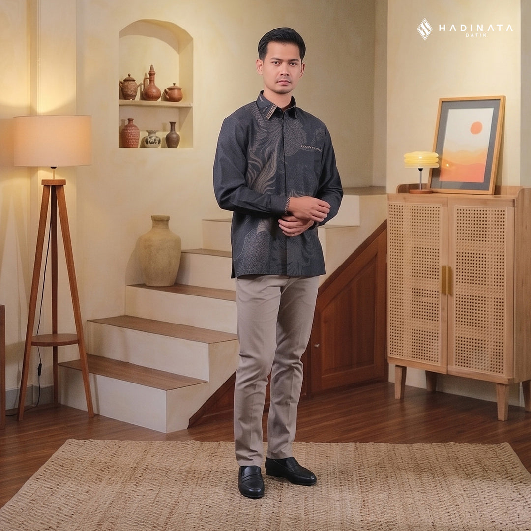 Hadinata Embroidery Batik Kemeja Panjang Dobby Paksi Gandrung Black