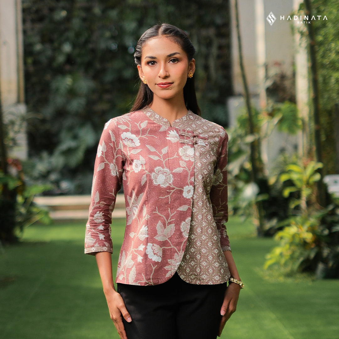 Hadinata Batik Premium Blouse Batik Wanita Lengan Panjang Superfine Sherenia Maroon