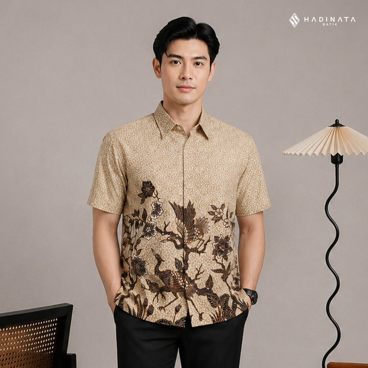 Hadinata Batik Premium Kemeja Batik Pria Lengan Pendek Superfine Ghana Wening Cream