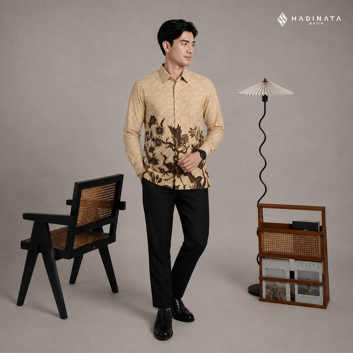 Hadinata Batik Premium Kemeja Batik Pria Lengan Panjang Superfine Furing Ghana Wening Cream