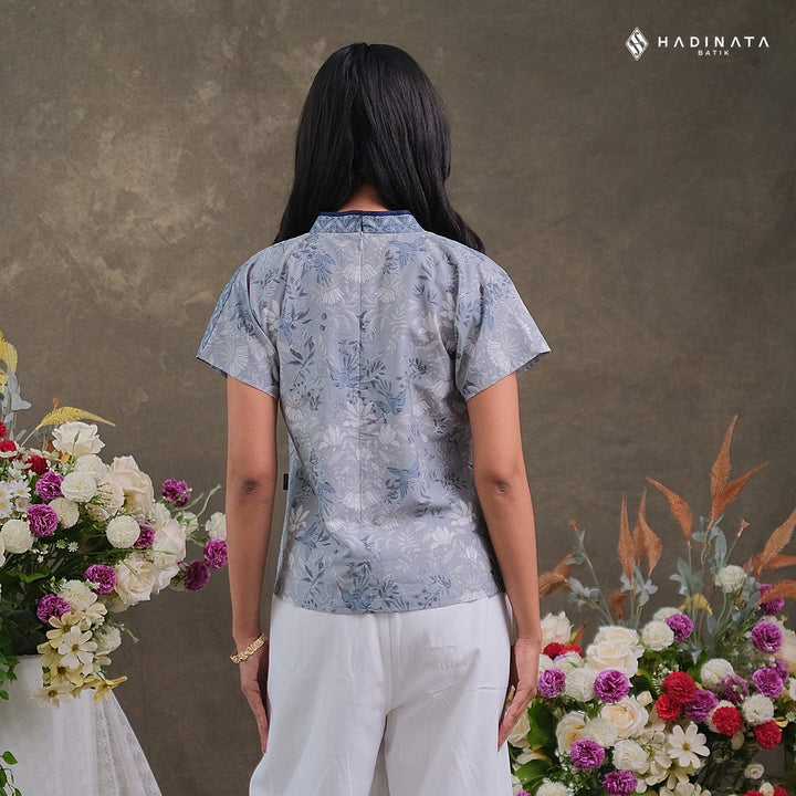 Hadinata Batik Premium Blouse Batik Wanita Lengan Pendek Superfine Widuri Grey