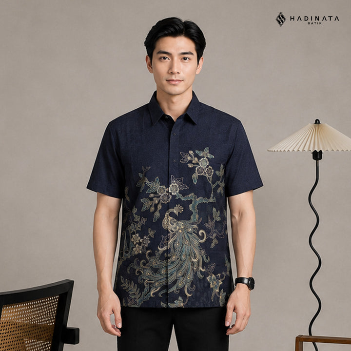 Hadinata Batik Premium Kemeja Batik Pria Lengan Pendek Furing Dobby Luruh Laras Navy