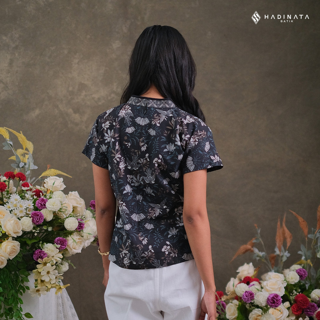 Hadinata Batik Premium Blouse Batik Wanita Lengan Pendek Superfine Widuri Black