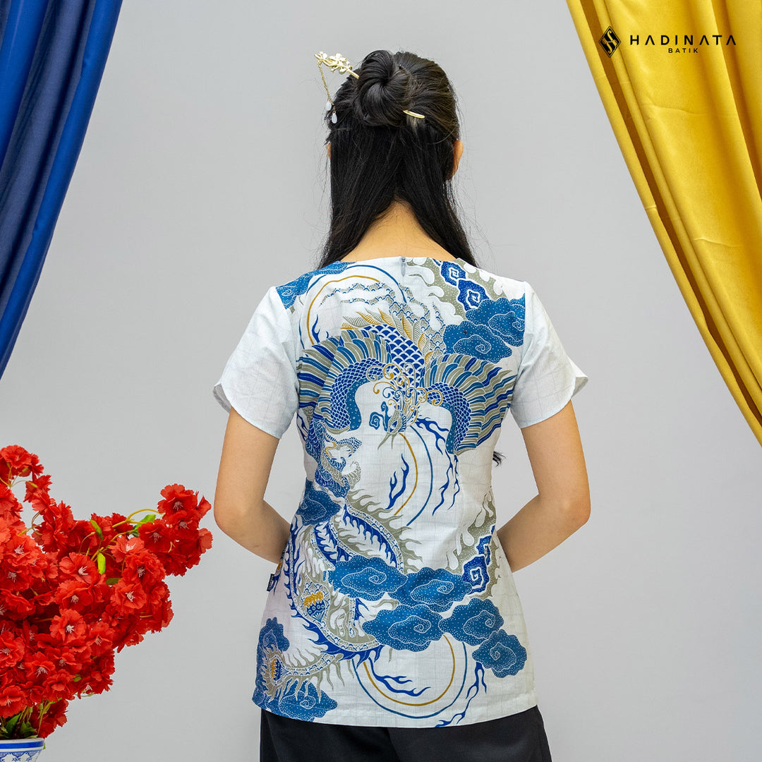 Hadinata Batik Premium Blouse Batik Wanita Lengan Pendek Superfine Bhawana White