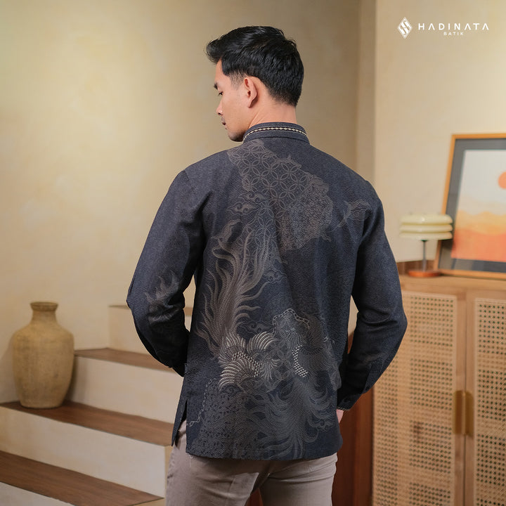 Hadinata Embroidery Batik Kemeja Panjang Dobby Paksi Gandrung Black