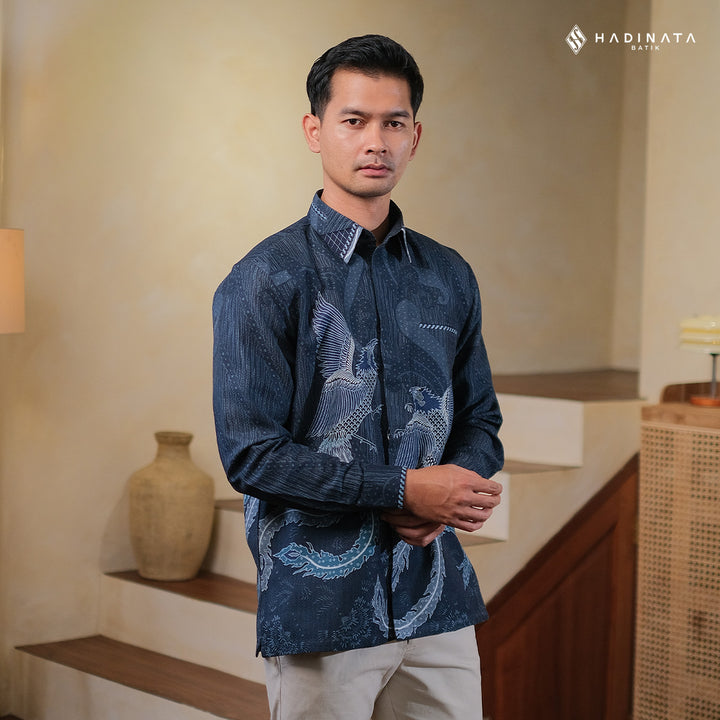 Hadinata Embroidery Batik Kemeja Panjang Dobby Aaarush Navy