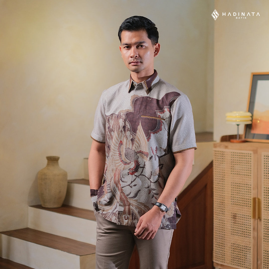 Hadinata Embroidery Batik Kemeja Pendek Dobby Wirapaksa Cream