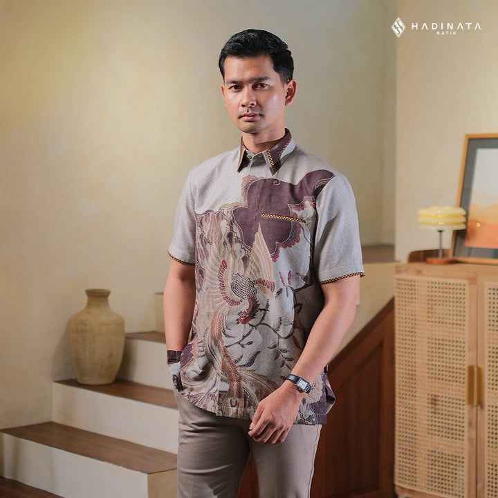 Hadinata Embroidery Batik Kemeja Pendek Dobby Wirapaksa Cream