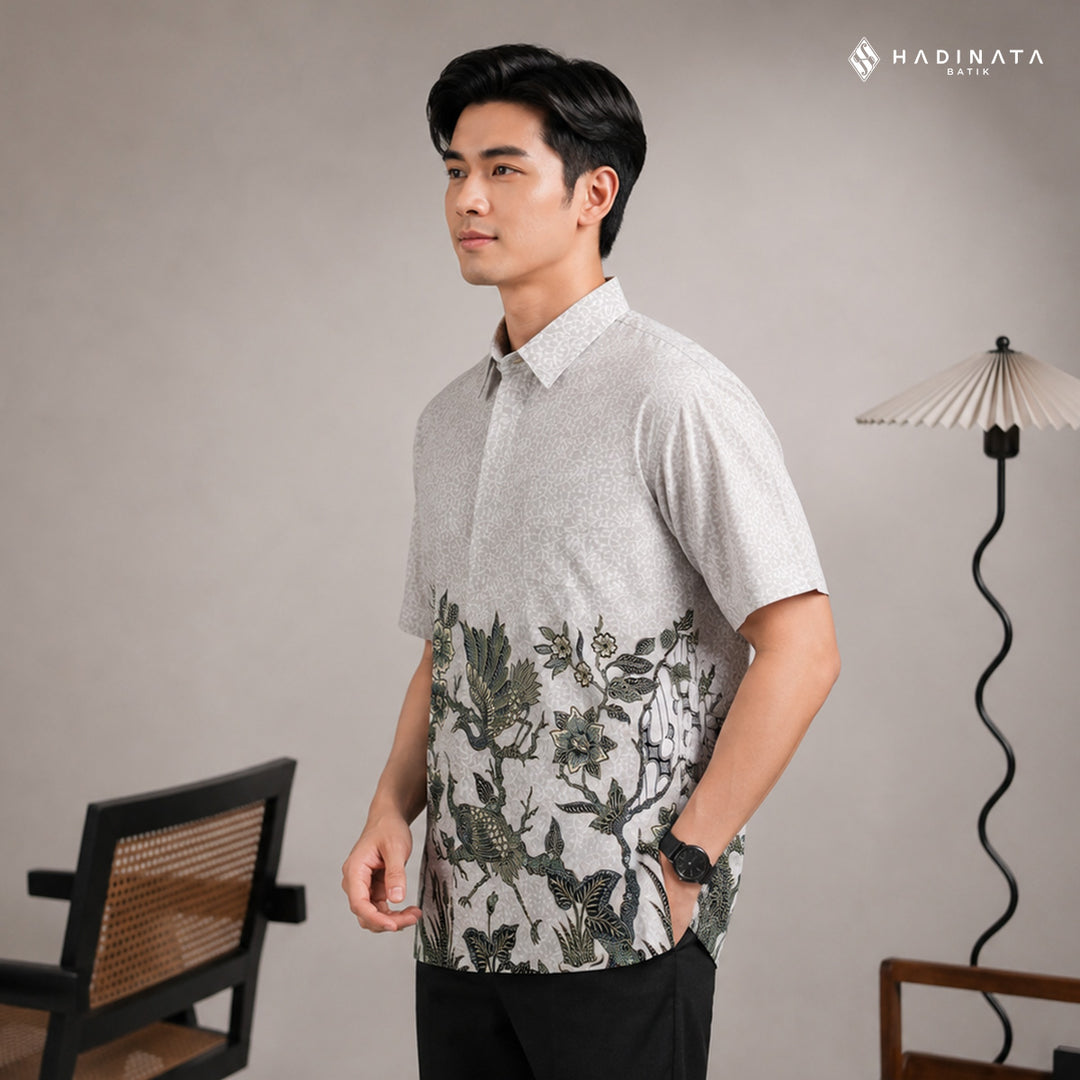 Hadinata Batik Premium Kemeja Batik Pria Lengan Pendek Superfine Ghana Wening Grey