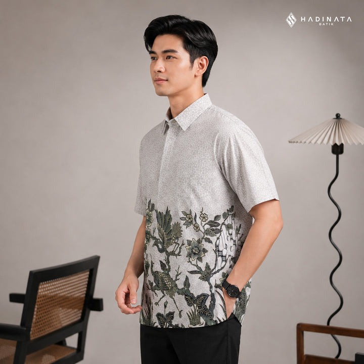 Hadinata Batik Premium Kemeja Batik Pria Lengan Pendek Superfine Ghana Wening Grey