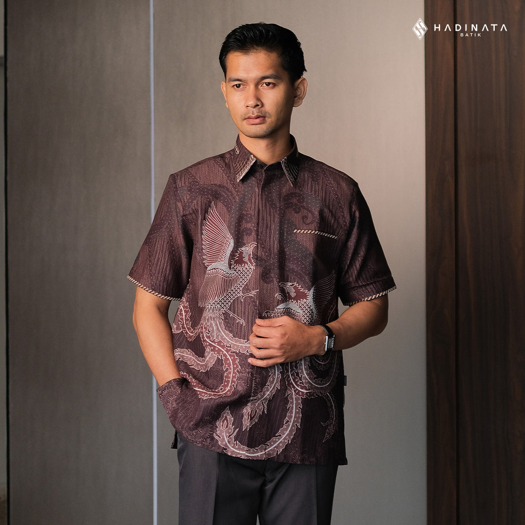Hadinata Embroidery Batik Kemeja Pendek Dobby Aarush Maroon
