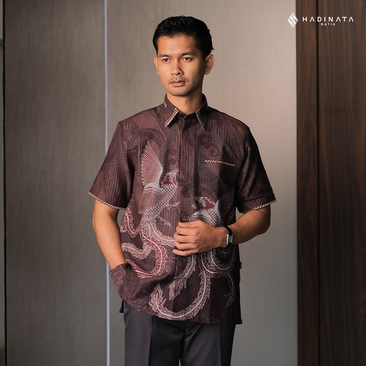 Hadinata Embroidery Batik Kemeja Pendek Dobby Aarush Maroon