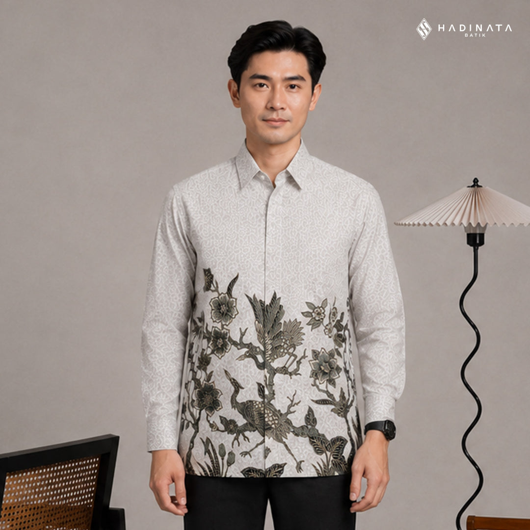 Hadinata Batik Premium Kemeja Batik Pria Lengan Panjang Superfine Furing Ghana Wening Grey