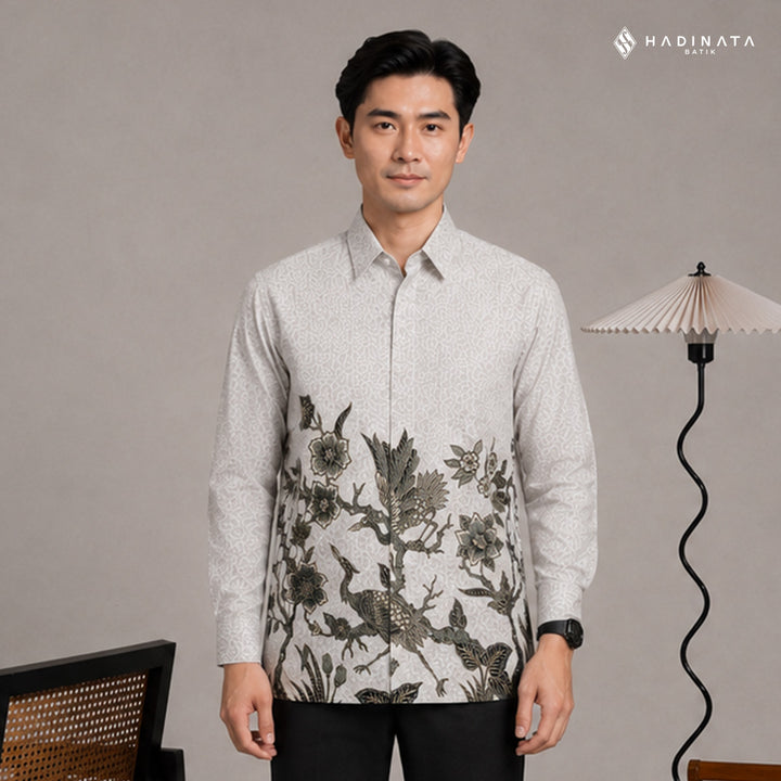 Hadinata Batik Premium Kemeja Batik Pria Lengan Panjang Superfine Furing Ghana Wening Grey