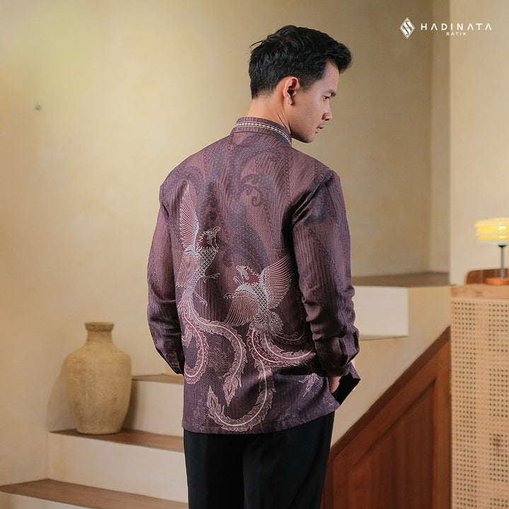Hadinata Embroidery Batik Kemeja Panjang Dobby Aaarush Maroon