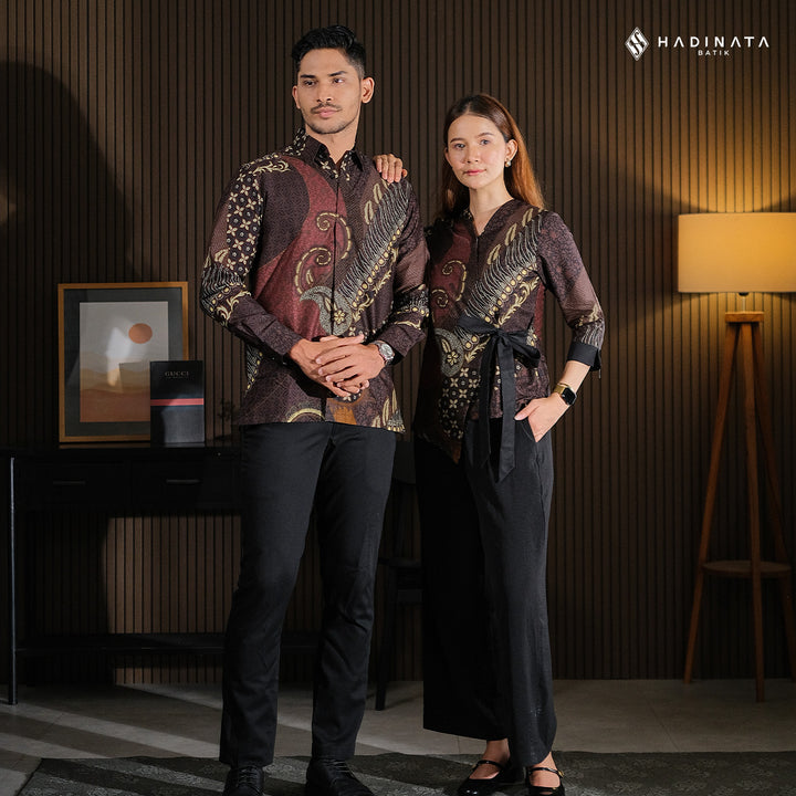 Hadinata Batik Sarimbit Set Batik Couple Deswan Maroon - Kemeja Panjang & Blouse