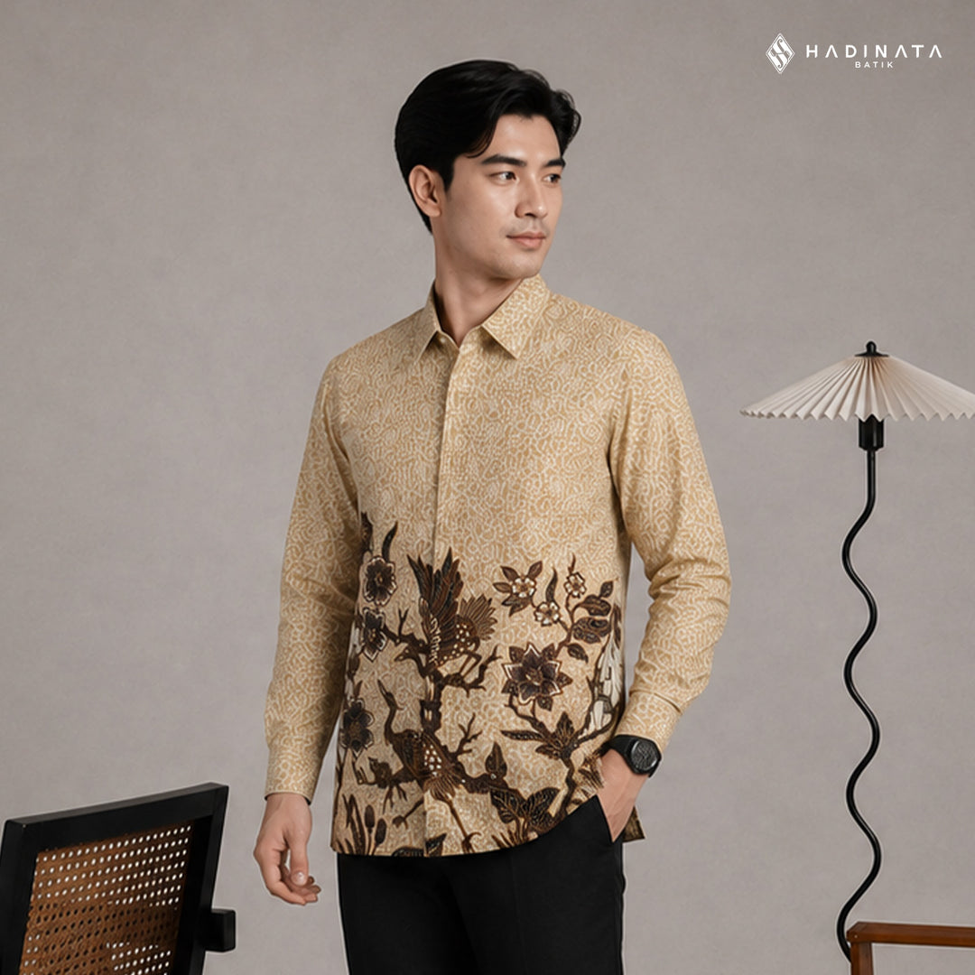 Hadinata Batik Premium Kemeja Batik Pria Lengan Panjang Superfine Furing Ghana Wening Cream