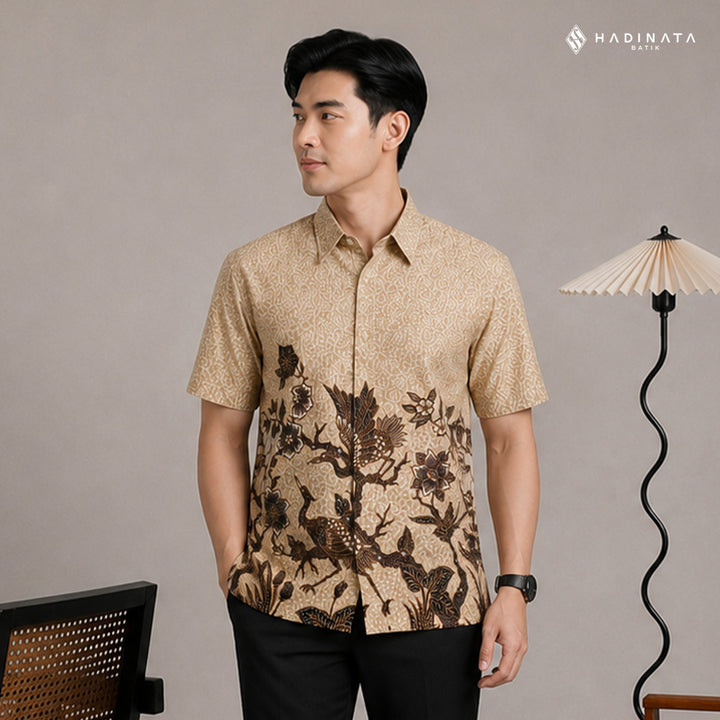 Hadinata Batik Premium Kemeja Batik Pria Lengan Pendek Superfine Ghana Wening Cream