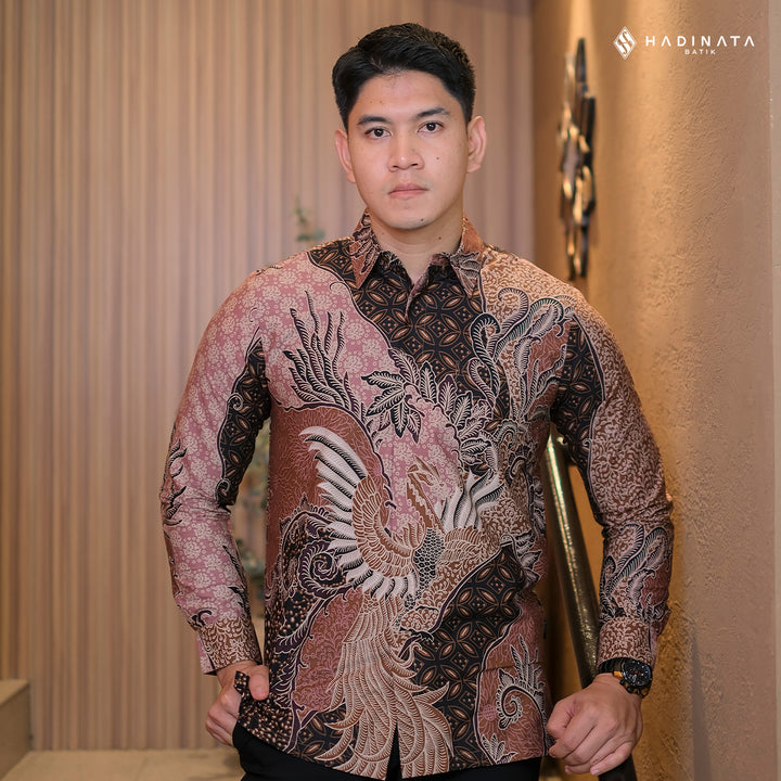 Hadinata Batik Premium Kemeja Batik Pria Lengan Panjang Superfine Furing Bhumi Paksi Brown