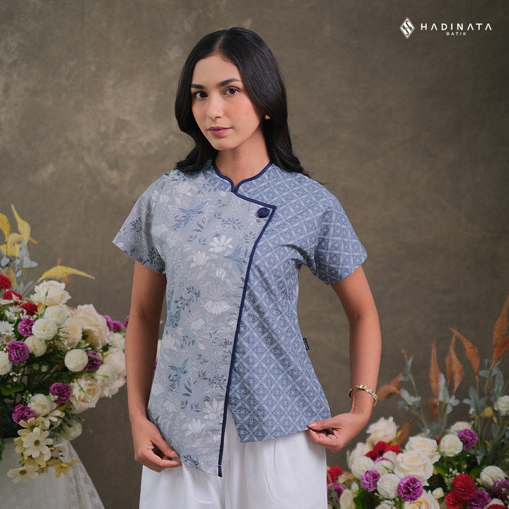 Hadinata Batik Premium Blouse Batik Wanita Lengan Pendek Superfine Widuri Grey