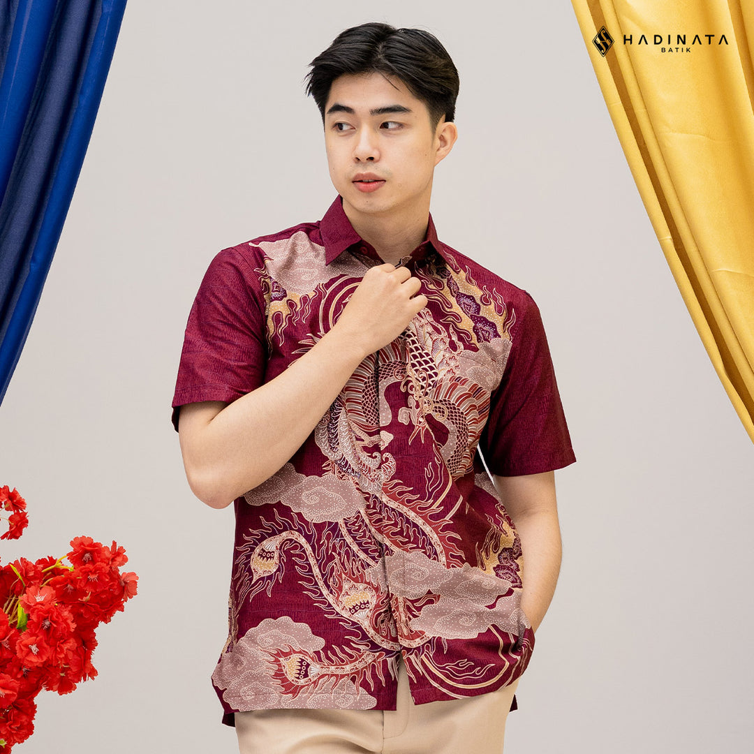 Hadinata Batik Premium Kemeja Batik Pria Lengan Pendek Superfine Bhawana Maroon