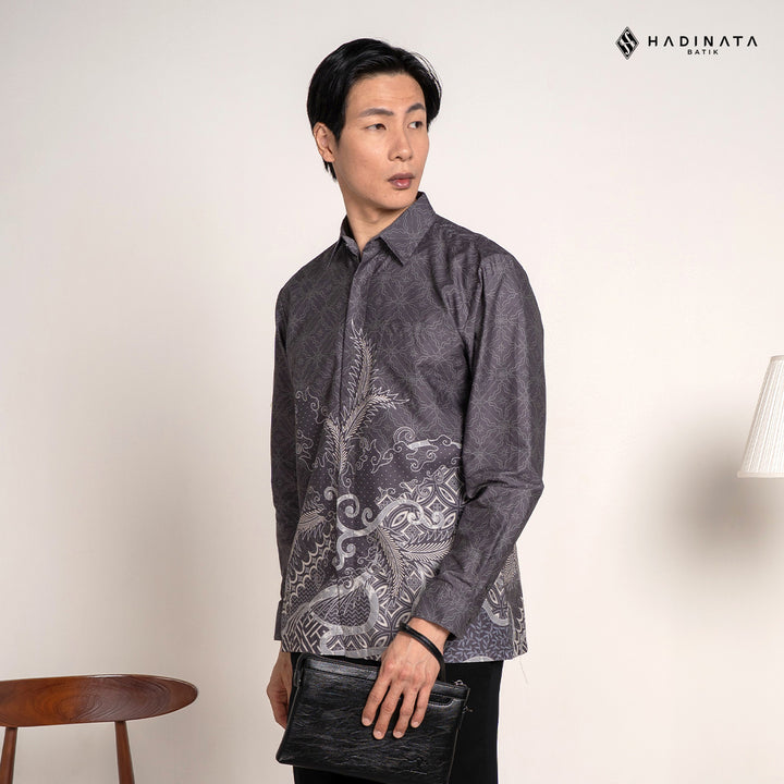 Hadinata Batik Premium Kemeja Batik Pria Lengan Panjang Superfine Furing Datura Grey